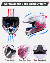 OUMURS DOT youth dirt bike helmet washable cheek pads for comfort