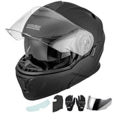 OUMURS modular helmet full-face front view showing secure fit for street riding