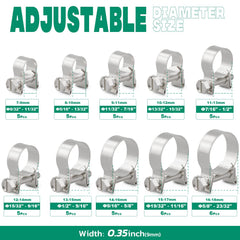 OURU clamp set with 10 sizes marked in inches for precise fitment during repairs.