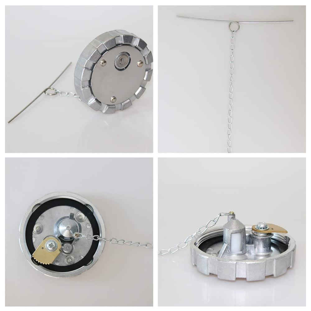 Installation view of OURWILLSM locking cap on a truck fuel neck