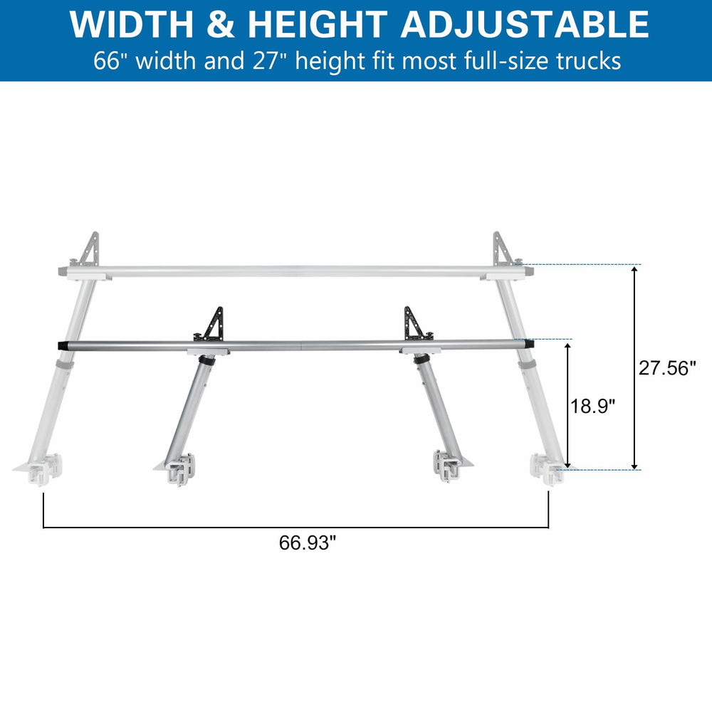 OUTPRIZE aluminum truck rack with heavy-duty clamps secures gear.