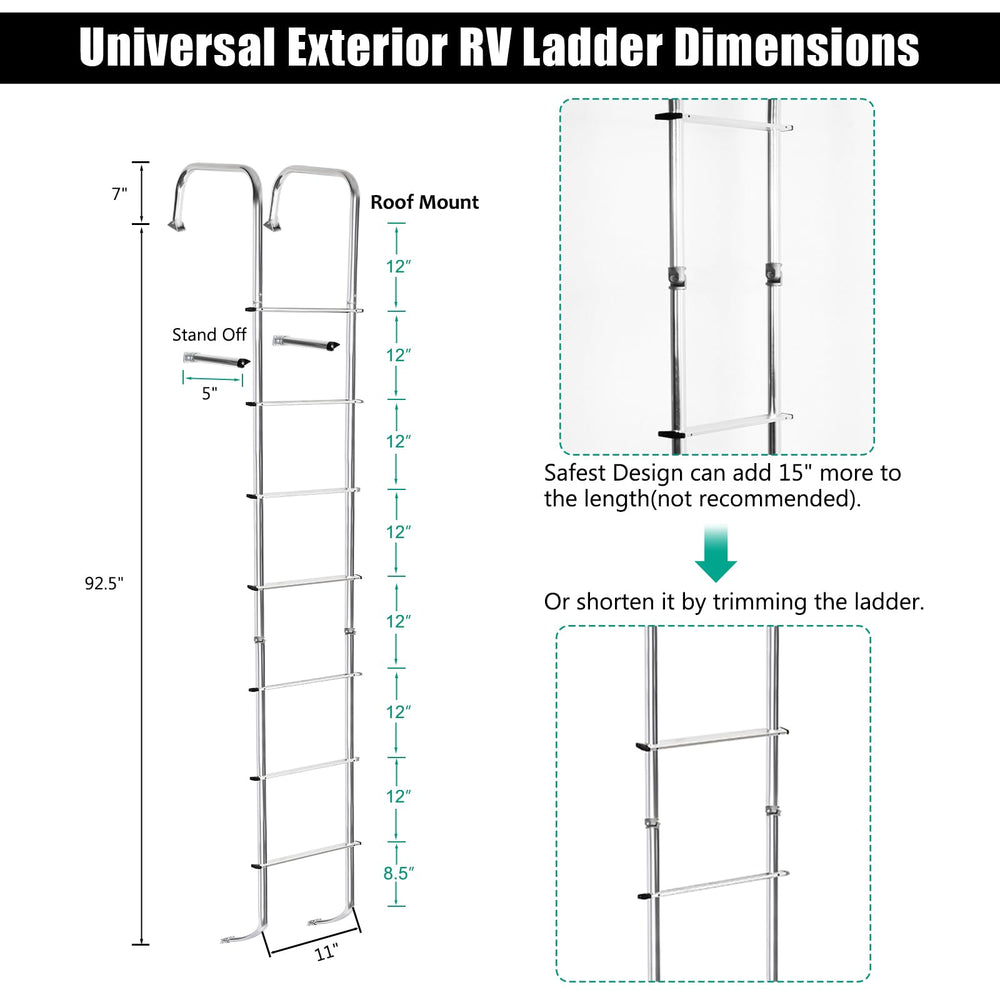OUTPRIZE RV ladder with anti-slip pedals improves footing on uneven surfaces.