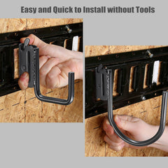 OwnMy 4-inch E-Track J Hook handling heavier items on rail.