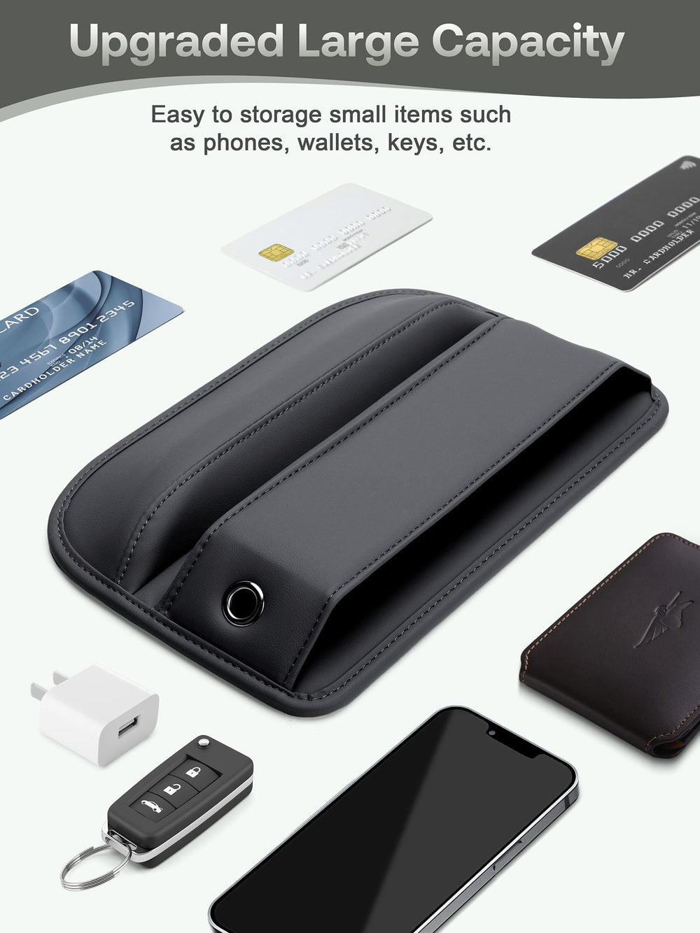 Owntow compact storage for phones and cards within arm's reach