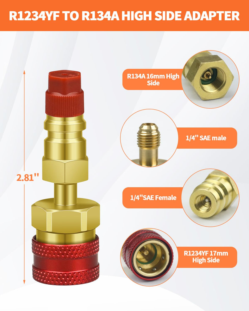 OXDFK red high-side R1234YF adapter with high-pressure compatibility