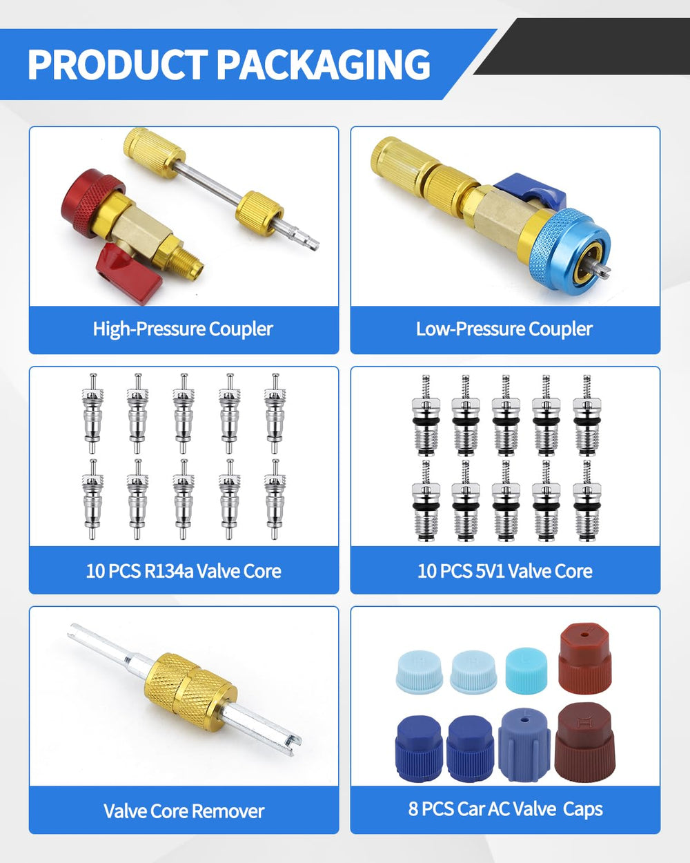 OXDFK r134a valve core quick removal tools with low pressure connector for versatile service.