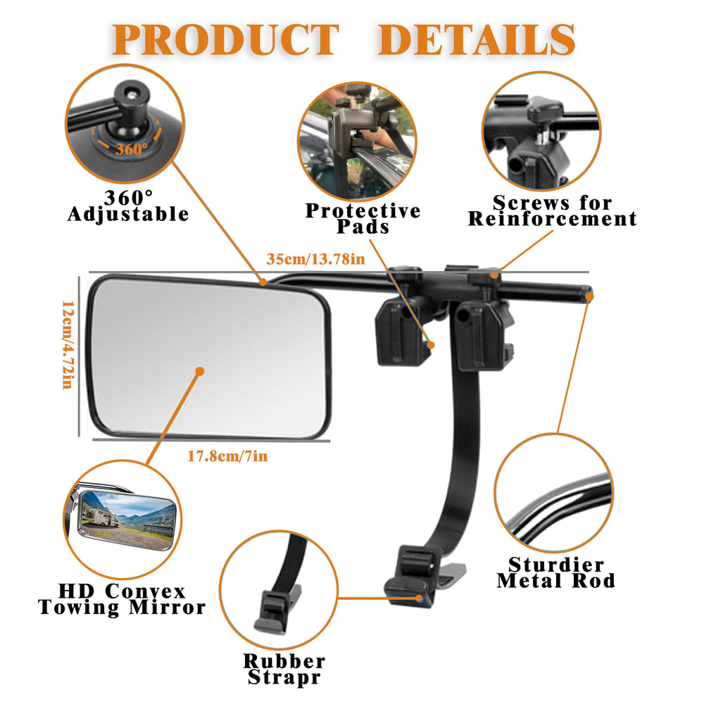 Oxerbog towing mirrors with reflective stickers improve safety on narrow roads.