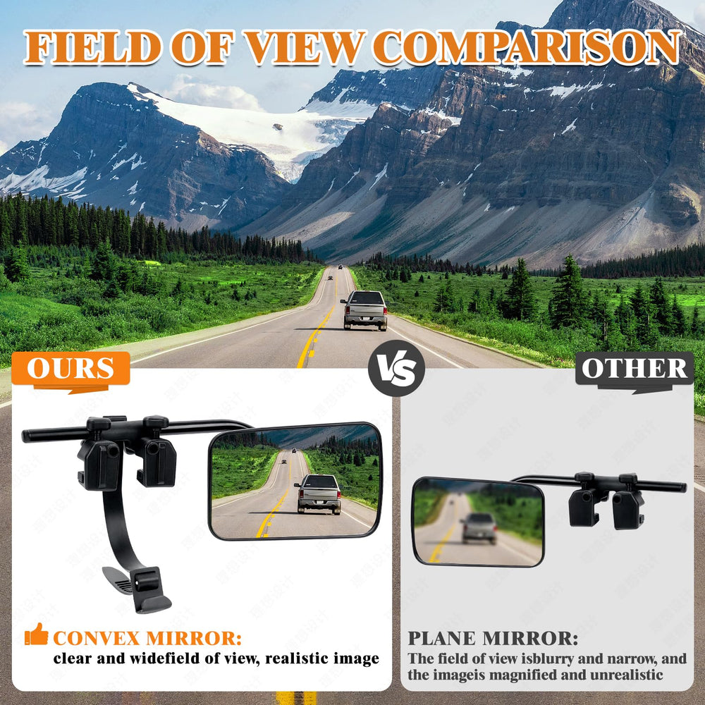 Oxerbog universal towing mirror with 360-degree rotation enables flexible viewing angles.