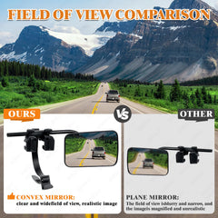 Oxerbog universal towing mirror with 360-degree rotation enables flexible viewing angles.