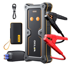 OXILAM 8000A jump starter front view shows compact power for quick vehicle starts