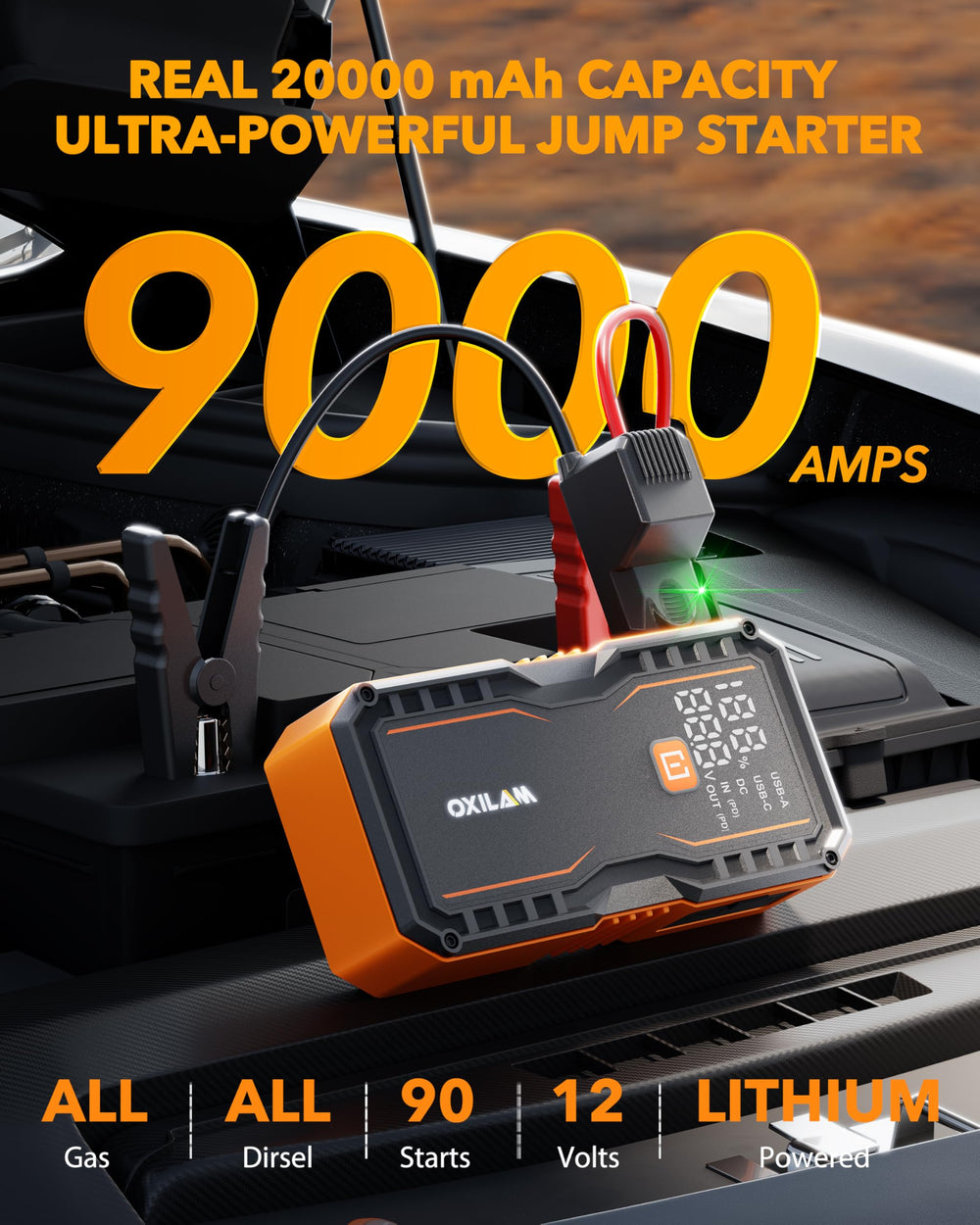 OXILAM 9000A peak power enables rapid engine revives.