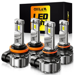OXILAM H11 9005 LED bulb close-up showing 900% brightness for improved night visibility.