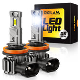 OXILAM H11/H8 LED bulbs pack shows two bright lamps for improved night driving