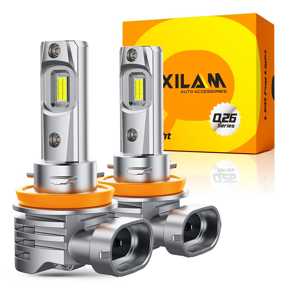 OXILAM H11 LED bulbs front view with bright, wide beam.