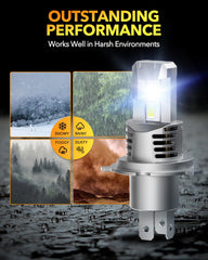 OXILAM H4 LED bulbs emit 6500K cool white light for crisp visibility.