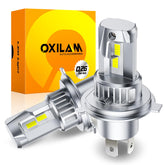 OXILAM H4 LED bulbs front view pack-2, ready for easy installation and brighter nighttime visibility.