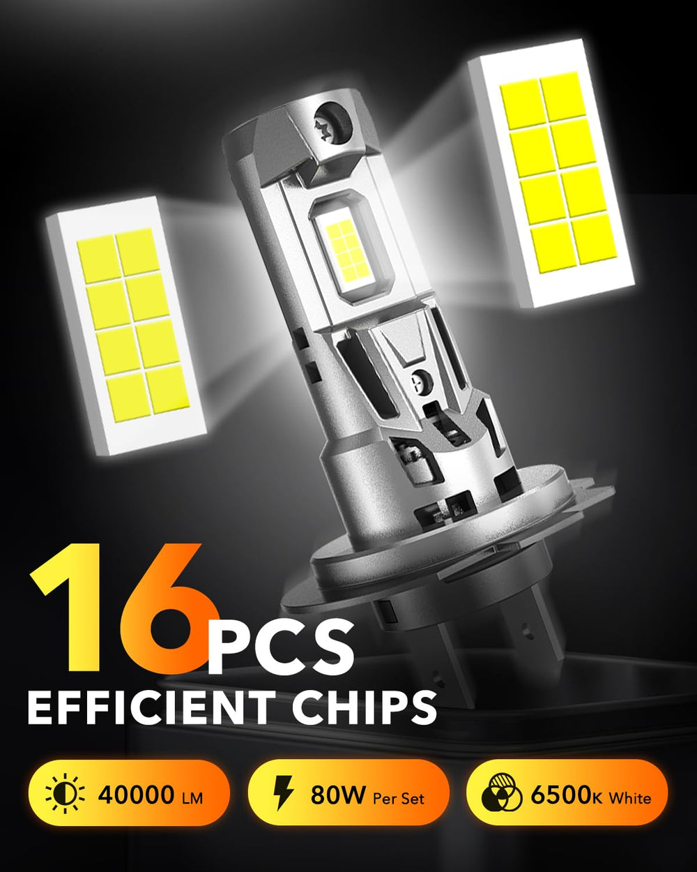 OXILAM H7 LED bulb side profile highlighting slim integration with headlight housing.