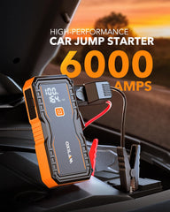 OXILAM Jump Starter 6000A LED display shows charge status clearly