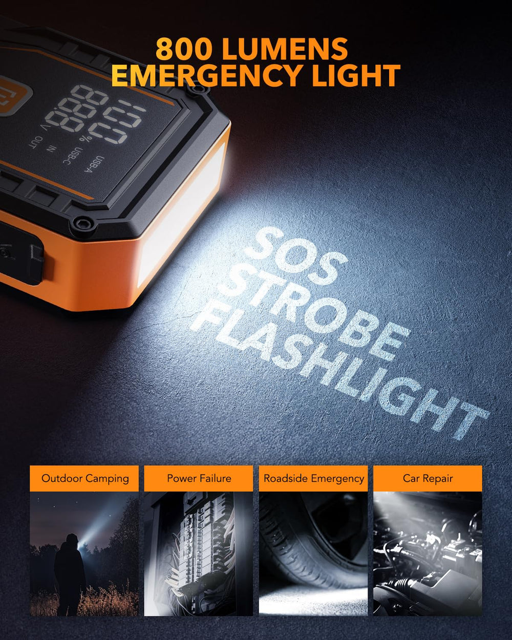 OXILAM Jump Starter 6000A in-use car scene demonstrates roadside assistance