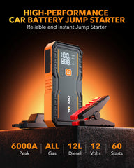 OXILAM Jump Starter 6000A USB and Type-C ports for fast charging