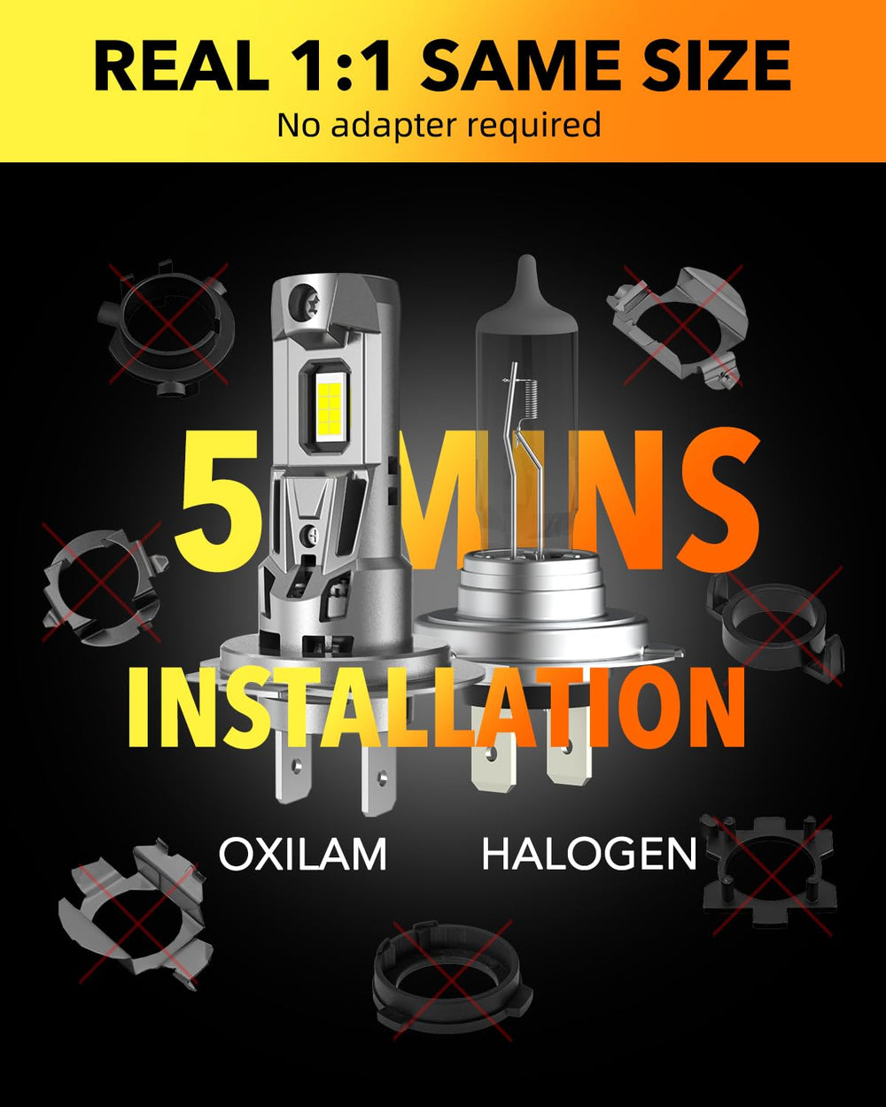 OXILAM M5S H7 bulbs feature a silent cooling fan for steady brightness.