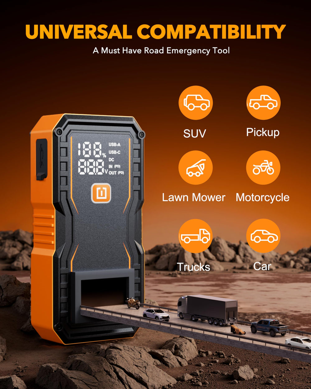 OXILAM smart LCD display shows real-time status.