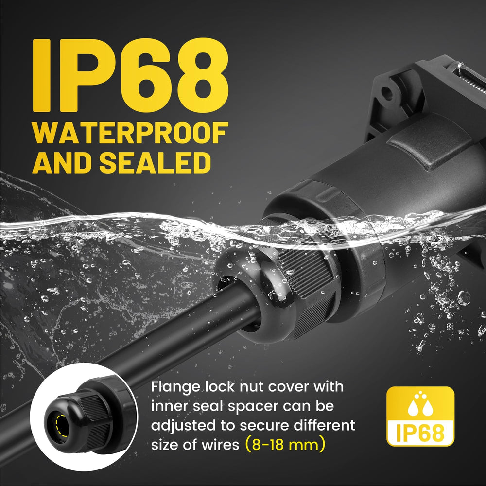 Oyviny 7-pin trailer plug in flame-retardant PA66 for rugged, long-lasting performance.