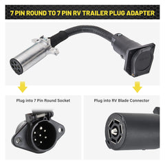 Oyviny 7-pin round to 7-pin blade adapter with dust cover protects terminals outdoors.