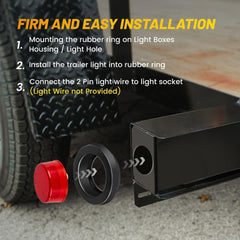 Oyviny road-ready LED marker light demonstrates quick mounting on a trailer.