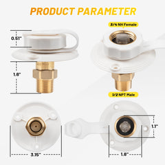 Oyviny RV city water inlet 1/2 NPT thread offers versatile connections.