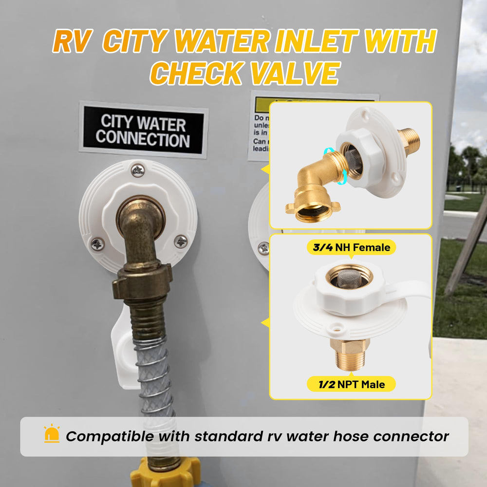 Oyviny RV city water inlet mounting screws for secure installation.