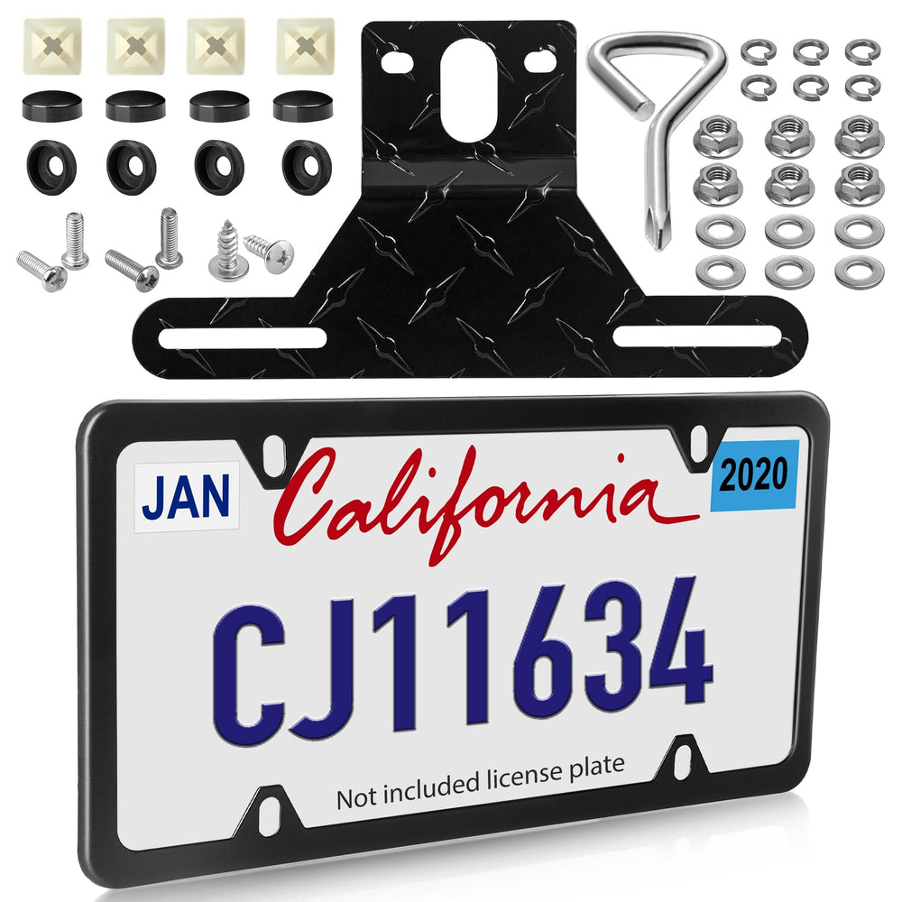 Oyviny trailer license frame universal black protects plates on boats, trucks, and trailers.