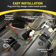 Oyviny trailer tail light connection demonstrating brake and turn signals