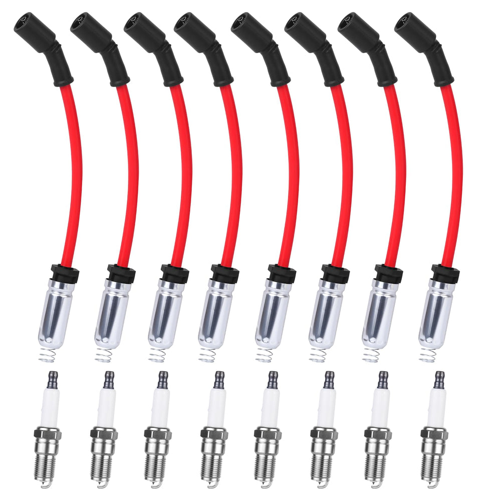 Ozikutech 8-pack spark plugs and wires set ready for installation, highlighting the kit's ignition upgrade potential