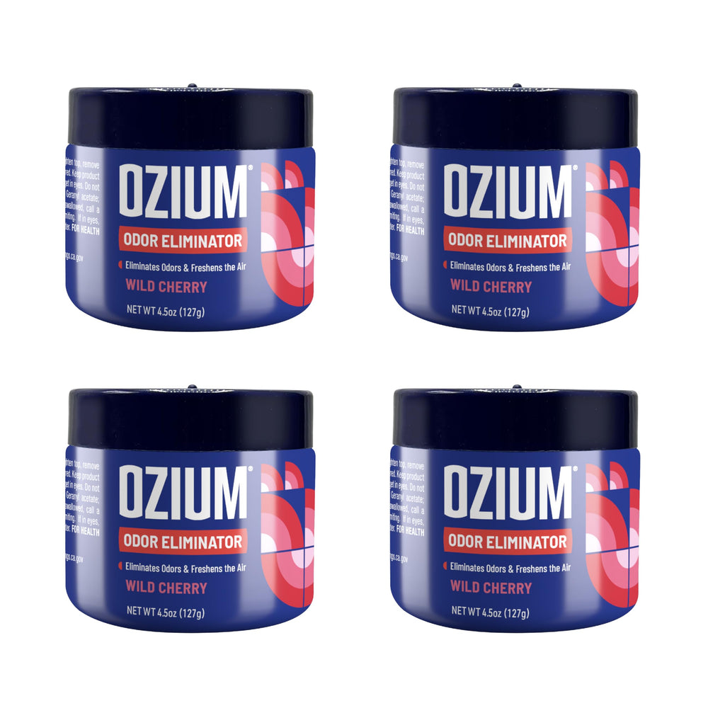 Ozium Gel compact jar keeps car interiors smelling fresh.