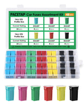 PACETAP 48Pcs tall-profile fuse box set with colorful fuses for quick roadside replacements.