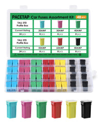 PACETAP 48Pcs tall-profile fuse box set with colorful fuses for quick roadside replacements.