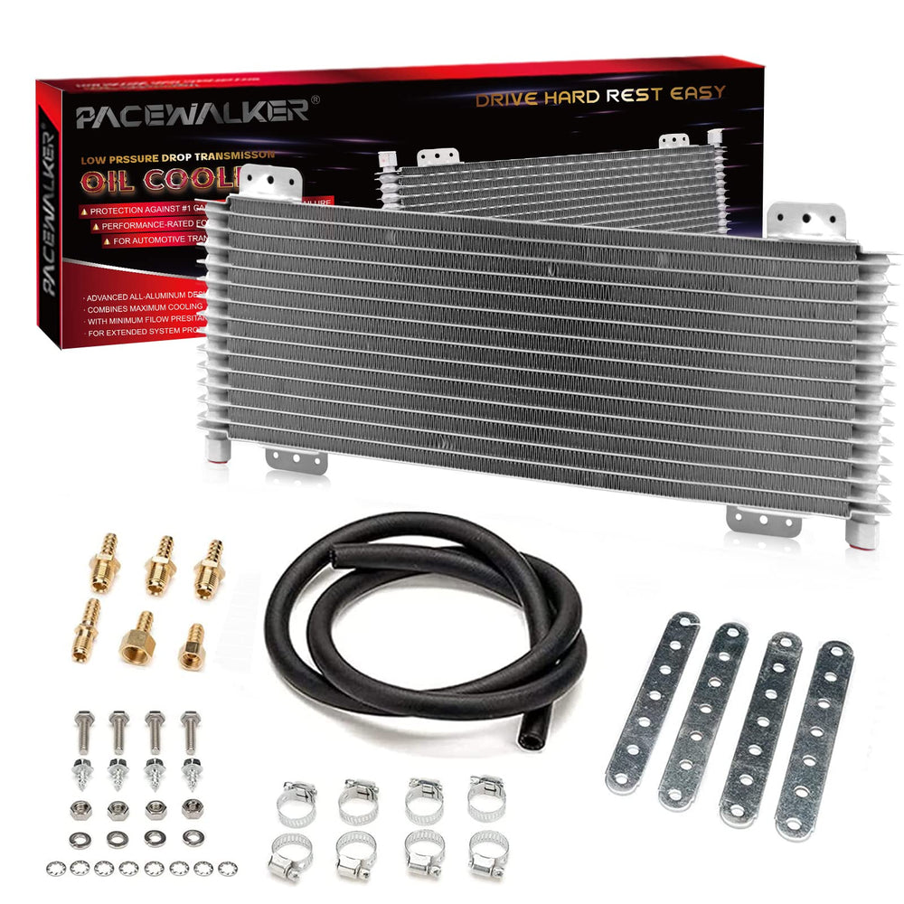 PACEWALKER transmission oil cooler front view showing interface with radiator for cooling