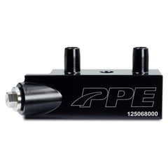 Pacific Performance PPE bypass valve, billet aluminum, improves transmission cooler flow.