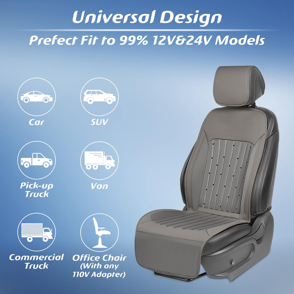 Paffenery temperature control panel with seat cushion demonstrates adjustable comfort on the go.