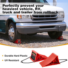 PAHTTO wheel chocks in bright red color for high visibility in dim areas.