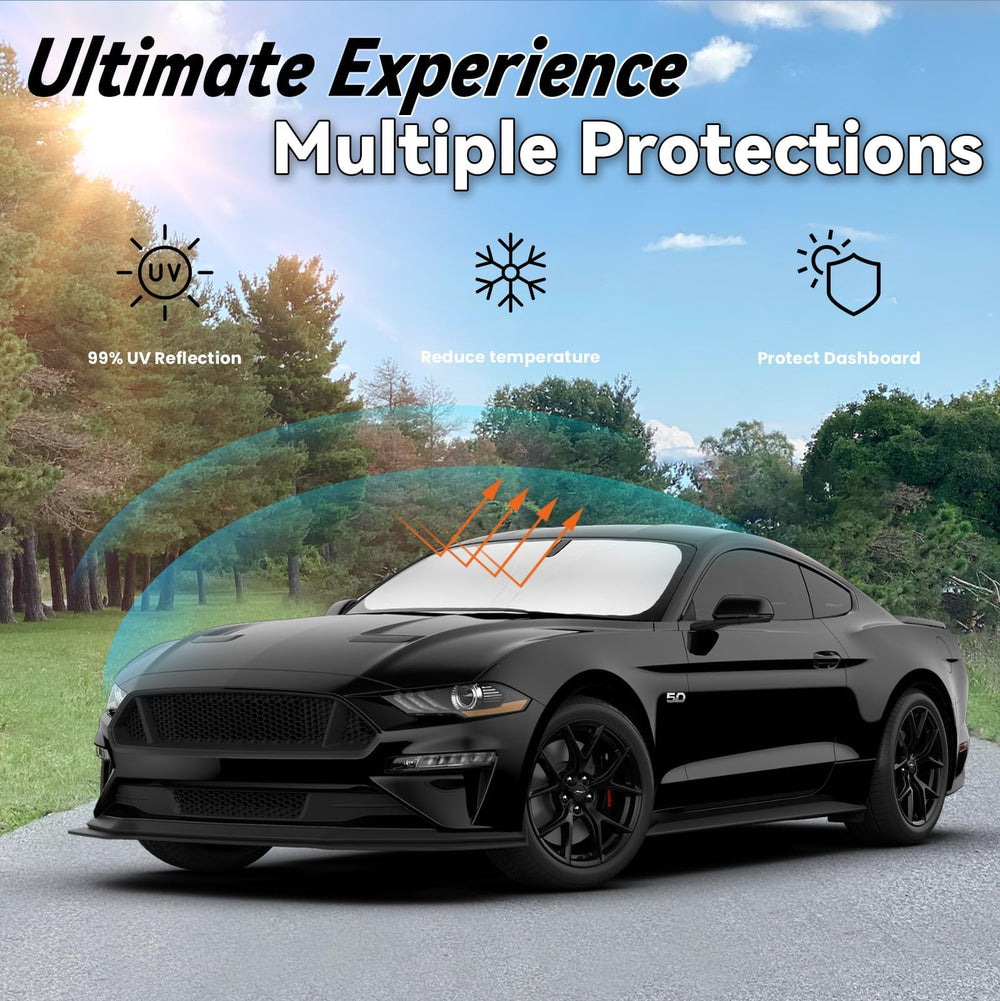 PAIMOHO double-layer sun shade shields dashboard from heat while preserving leather seats.