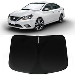 PAIMOHO Nissan Sentra sun shade on the front window for UV protection and cooler interiors.