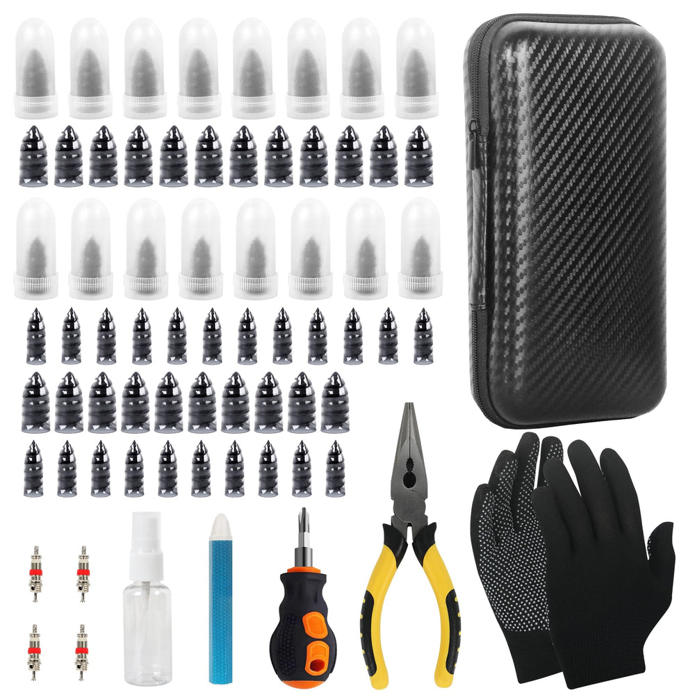 Pakeed 70-piece tire repair kit ready for quick roadside fixes.