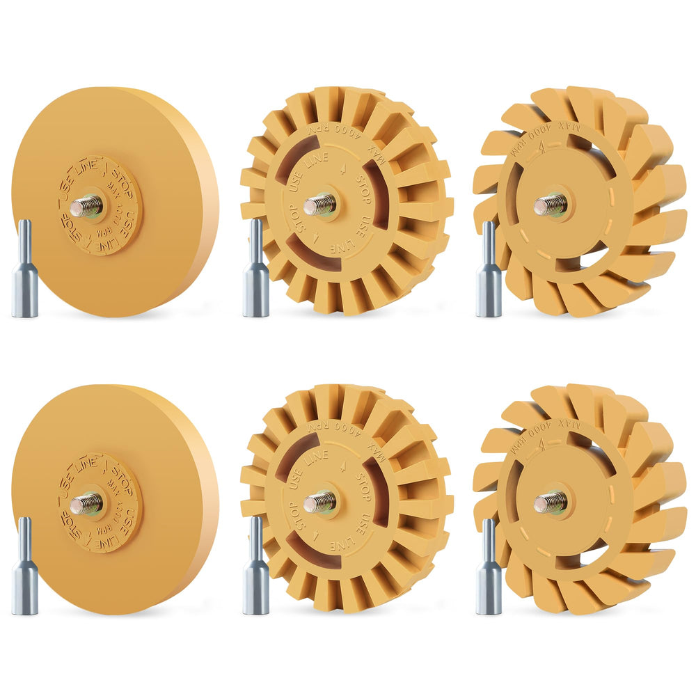 Pakeed eraser wheel 4-inch rubber removes decals without harming painted surfaces.