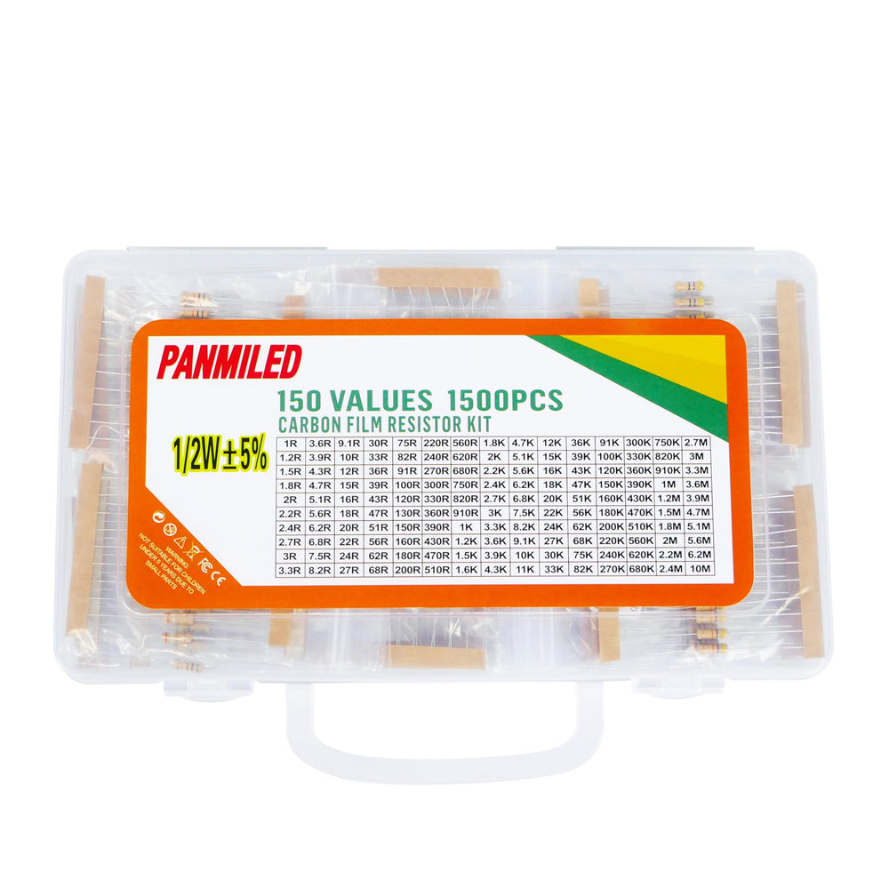PANMILED resistors on circuit board showing diverse values for prototyping