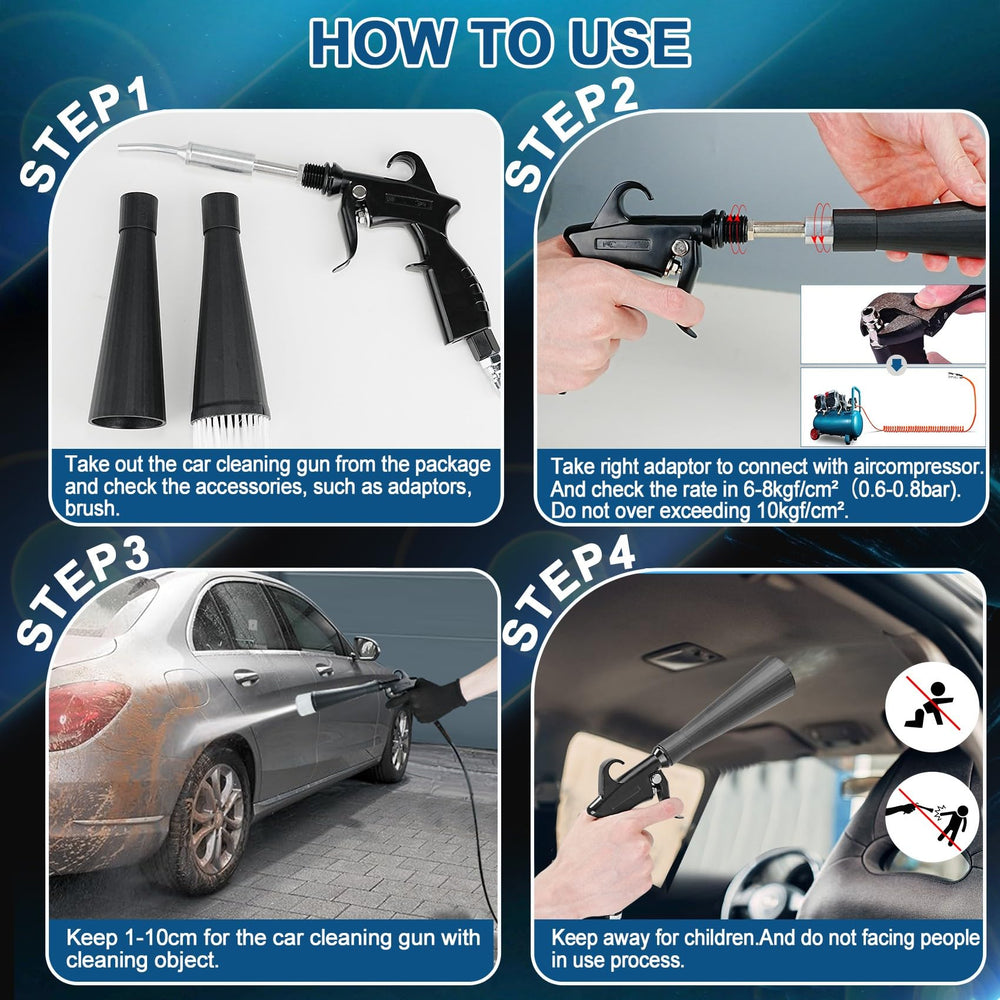 PARAROSE air compressor connector enables fast setup for quick cleanups.