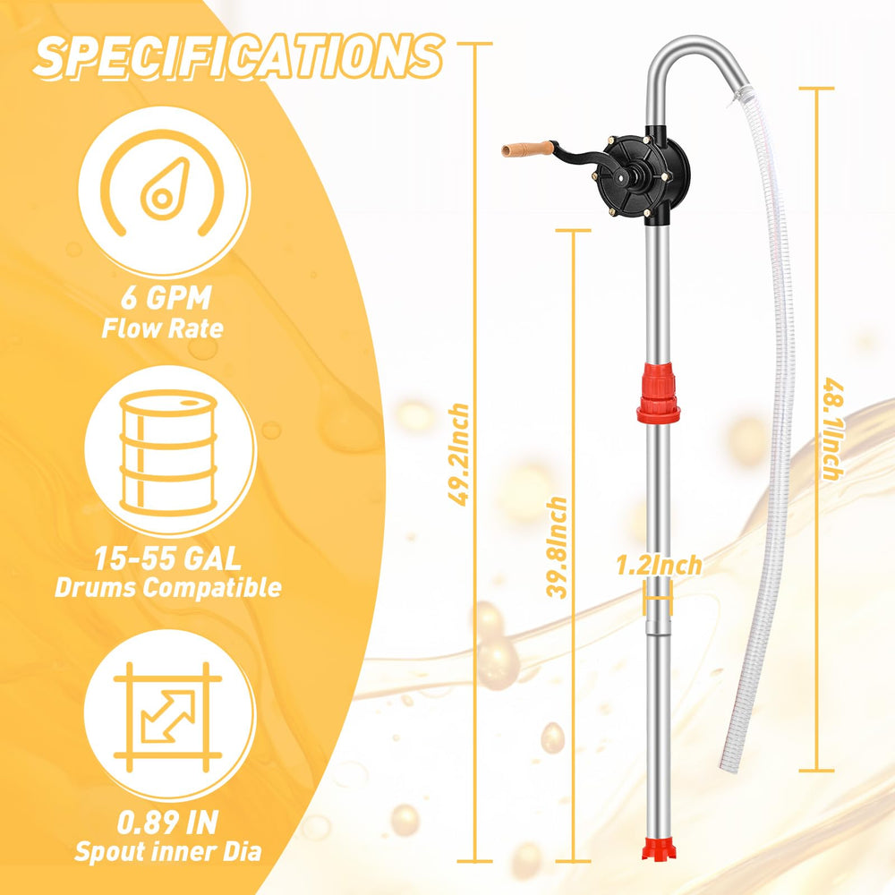 PARGAGAM drum pump shows compatibility with 5–55 gallon drums