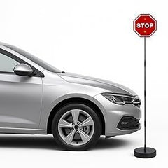 Parkez adjustable-height stop sign fits various vehicle heights and garages.