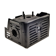Parts Camp GX390 head shield manifold shown with muffler, protecting exhaust area.